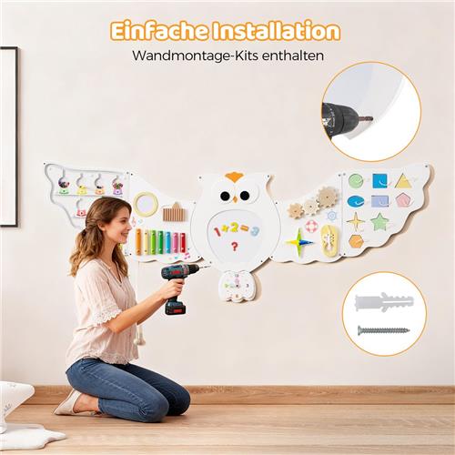 COSTWAY Montessori motorische plank, 11-in-1 Busy Board houten met magnetisch bord en klok en xylofoon, Montessori speelgoed, motorische skateboard voor kinderen vanaf 1 jaar