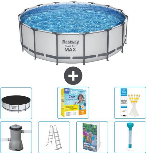 Bestway Rond Steel Pro MAX Zwembad - 457 x 122 cm - Grijs - Inclusief Pomp - Ladder - Afdekzeil - Onderhoudspakket - Thermometer - 8-delig