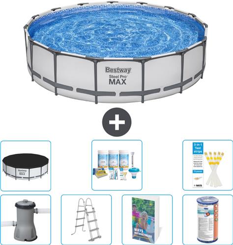 Bestway Rond Steel Pro MAX Zwembad - 457 x 107 cm - Grijs - Inclusief Pomp - Ladder - Afdekzeil - Onderhoudspakket - Filter - 8-delig