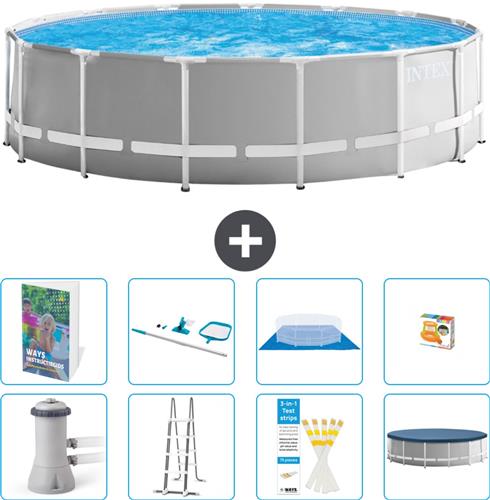Intex Rond Prism Frame Zwembad - 457 x 122 cm - Grijs - Inclusief Pomp - Ladder - Grondzeil - Afdekzeil - Schoonmaakset - Speelgoed - 9-delig