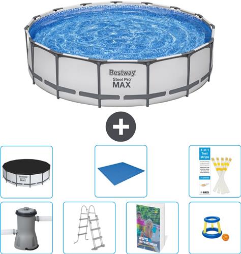 Bestway Rond Steel Pro MAX Zwembad - 457 x 107 cm - Grijs - Inclusief Pomp - Ladder - Afdekzeil - Grondzeil - Speelgoed - 8-delig