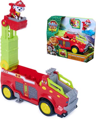 PAW Patrol - De Dinofilm - Dino Rescue Responder - Speelgoedbrandweerwagen van meer dan 25,4 cm met Marshall-actiefiguur en 3 projectielen