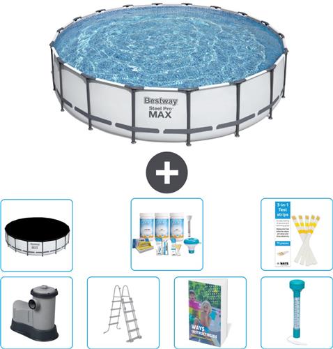 Bestway Rond Steel Pro MAX Zwembad - 549 x 122 cm - Grijs - Inclusief Pomp - Ladder - Afdekzeil - Onderhoudspakket - Thermometer - 8-delig