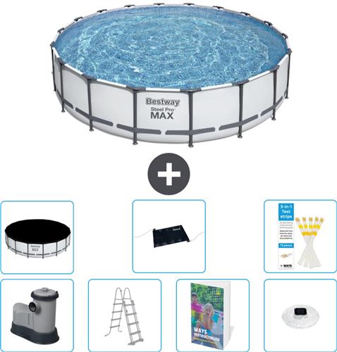 Bestway Rond Steel Pro MAX Zwembad - 549 x 122 cm - Grijs - Inclusief Pomp - Ladder - Afdekzeil - Solar Mat - Verlichting - 8-delig