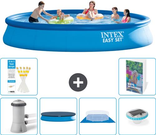 Intex Rond Opblaasbaar Easy Set Zwembad - 457 x 84 cm - Blauw - Inclusief Pomp - Afdekzeil - Grondzeil - Verlichting - 7-delig