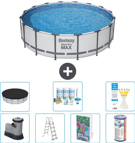 Bestway Rond Steel Pro MAX Zwembad - 488 x 122 cm - Grijs - Inclusief Pomp - Ladder - Afdekzeil - Onderhoudspakket - Filter - 8-delig