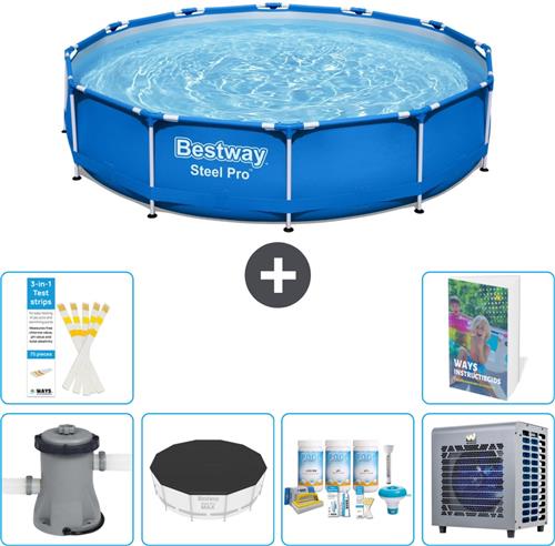 Bestway Rond Steel Pro Zwembad - 366 x 76 cm - Blauw - Inclusief Pomp - Afdekzeil - Onderhoudspakket - Warmtepomp - 7-delig