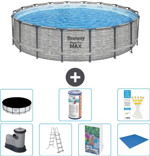 Bestway Rond Steel Pro MAX Zwembad - Steenprint - 549 x 122 - Inclusief Pomp - Ladder - Afdekzeil - Filter - Grondzeil - 8-delig