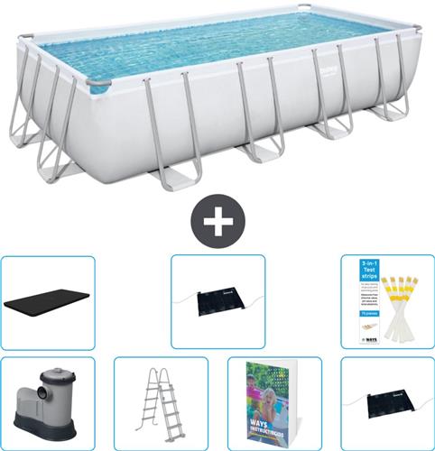 Bestway Rechthoekig Power Steel Zwembad - 549 x 274 x 122 - Grijs - Inclusief Pomp - Ladder - Afdekzeil - Solar Mat - Solar Mat - 8-delig