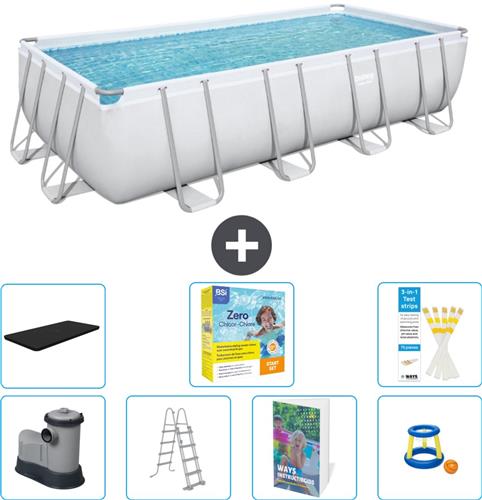 Bestway Rechthoekig Power Steel Zwembad - 549 x 274 x 122 - Grijs - Inclusief Pomp - Ladder - Afdekzeil - Onderhoudspakket - Speelgoed - 8-delig