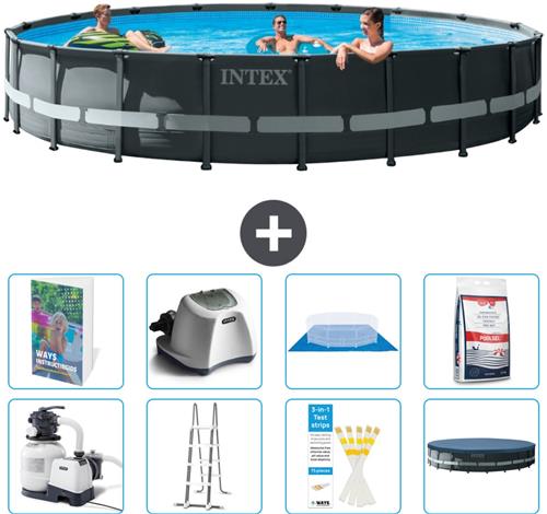 Intex Rond Ultra XTR Frame Zwembad - 610 x 122 cm - Inclusief Pomp - Ladder - Grondzeil - Afdekzeil - Zoutwatersysteem - Zwembadzout - 9-delig