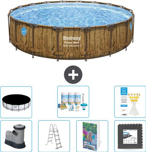 Bestway Rond Power Steel Swim Vista Zwembad - Houtprint - 549 x 122 - Inclusief Pomp - Ladder - Afdekzeil - Onderhoudspakket - Vloertegels - 8-delig