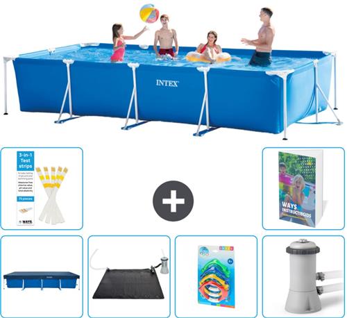 Intex Rechthoekig Frame Zwembad - 450 x 220 x 84 cm - Blauw - Inclusief Afdekzeil - Solar Mat - Speelgoed - Zwembadfilterpomp - 7-delig