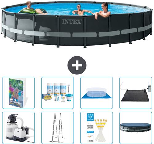 Intex Rond Ultra XTR Frame Zwembad - 610 x 122 cm - Inclusief Pomp - Ladder - Grondzeil - Afdekzeil - Onderhoudspakket - Solar Mat - 9-delig