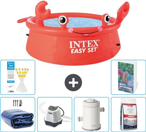 Intex Rond Opblaasbaar Easy Set Zwembad - 183 x 51 cm - Rood - Krab - Inclusief Solarzeil - Zoutwatersysteem - Zwembadfilterpomp - Zwembadzout - 7-delig