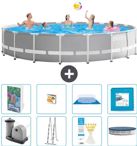 Intex Rond Prism Frame Zwembad - 610 x 132 cm - Grijs - Inclusief Pomp - Ladder - Grondzeil - Afdekzeil - Speelgoed - Vloertegels - 9-delig