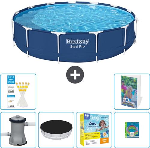 Bestway Rond Steel Pro Zwembad - 396 x 84 cm - Blauw - Inclusief Pomp - Afdekzeil - Onderhoudspakket - Speelgoed - 7-delig