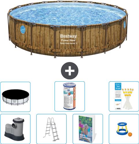 Bestway Rond Power Steel Swim Vista Zwembad - Houtprint - 549 x 122 - Inclusief Pomp - Ladder - Afdekzeil - Filter - Speelgoed - 8-delig