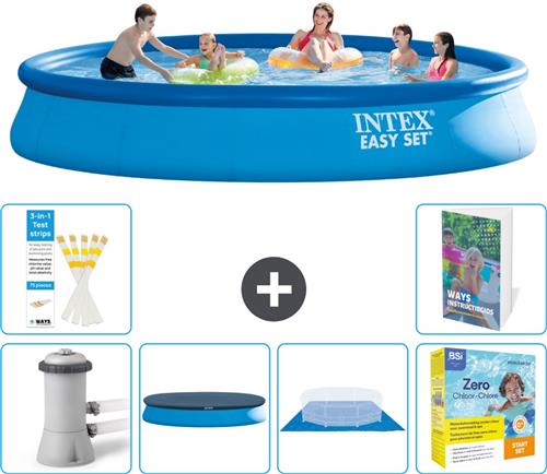 Intex Rond Opblaasbaar Easy Set Zwembad - 457 x 84 cm - Blauw - Inclusief Pomp - Afdekzeil - Grondzeil - Onderhoudspakket - 7-delig
