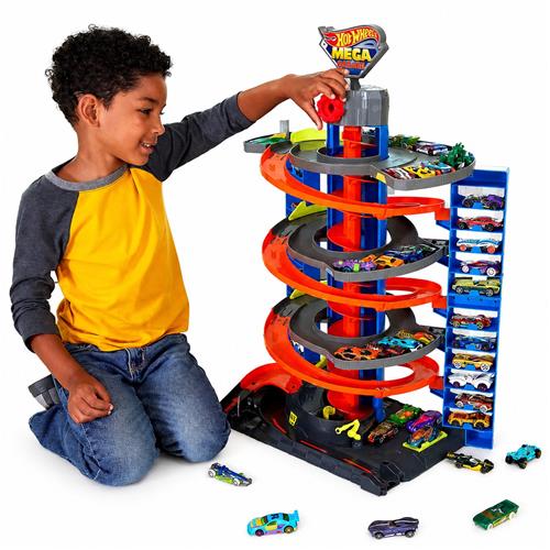 Hot Wheels City - Mega Garage met Racebaan - Hoogte 72 cm - Inclusief 1 Auto - Grote Parkeergarage met Lift en Racebanen en Parkeerplaatsen - Speelgoed vanaf 3 Jaar - Hotweels - Hotwheels Premium - Autootjes