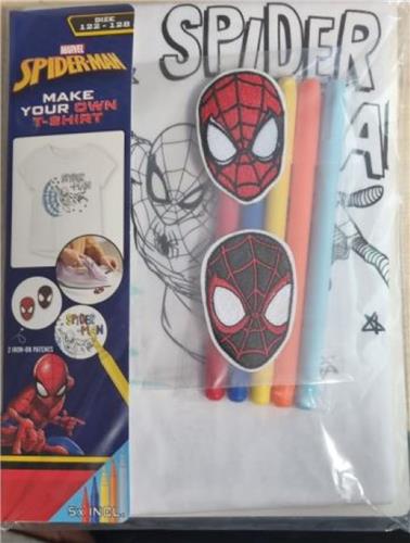 Spiderman T-shirt maken- maak je eigen spiderman T-shirt- kleuren - plakken - maat 122-128