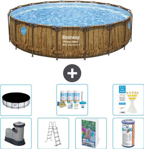 Bestway Rond Power Steel Swim Vista Zwembad - Houtprint - 549 x 122 - Inclusief Pomp - Ladder - Afdekzeil - Onderhoudspakket - Filter - 8-delig