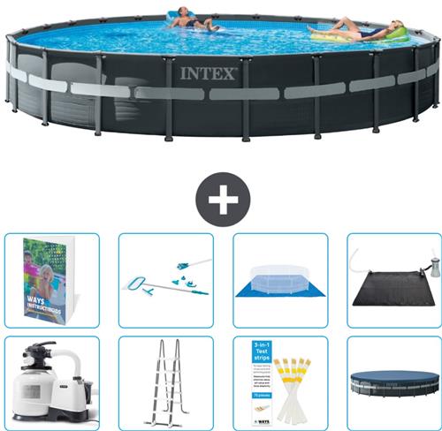 Intex Rond Ultra XTR Frame Zwembad - 732 x 132 cm - Inclusief Pomp - Ladder - Grondzeil - Afdekzeil - Schoonmaakset - Solar Mat - 9-delig