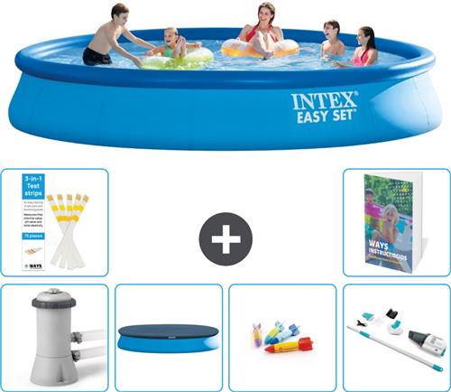 Intex Rond Opblaasbaar Easy Set Zwembad - 457 x 84 cm - Blauw - Inclusief Pomp - Afdekzeil - Speelgoed - Stofzuiger - 7-delig