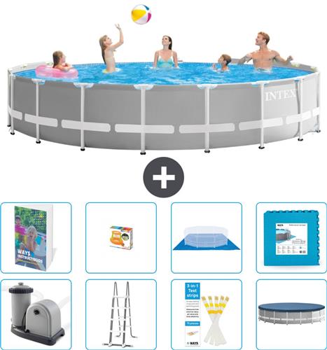 Intex Rond Prism Frame Zwembad - 548 x 122 cm - Grijs - Inclusief Pomp - Ladder - Grondzeil - Afdekzeil - Speelgoed - Vloertegels - 9-delig