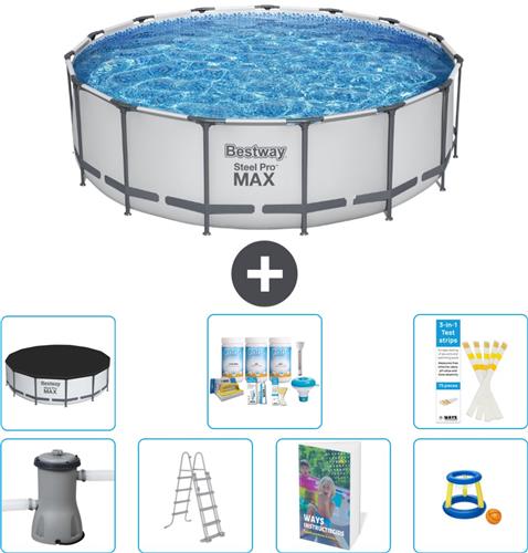 Bestway Rond Steel Pro MAX Zwembad - 457 x 122 cm - Grijs - Inclusief Pomp - Ladder - Afdekzeil - Onderhoudspakket - Speelgoed - 8-delig
