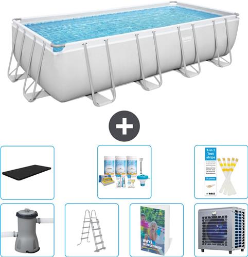 Bestway Rechthoekig Power Steel Zwembad - 488 x 244 x 122 - Grijs Inclusief Pomp - Ladder - Afdekzeil - Onderhoudspakket - Warmtepomp - 8-delig