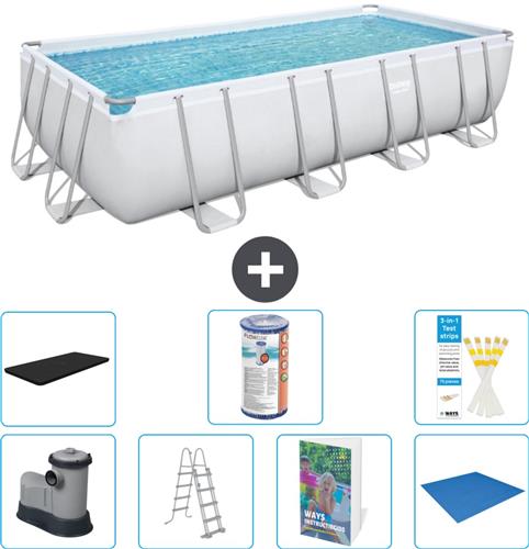 Bestway Rechthoekig Power Steel Zwembad - 549 x 274 x 122 - Grijs - Inclusief Pomp - Ladder - Afdekzeil - Filter - Grondzeil - 8-delig