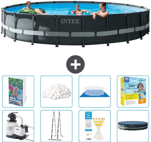 Intex Rond Ultra XTR Frame Zwembad - 610 x 122 cm - Inclusief Pomp - Ladder - Grondzeil - Afdekzeil - Filterbollen - Onderhoudspakket - 9-delig