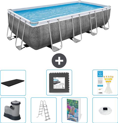 Bestway Rechthoekig Power Steel Zwembad - Rattanprint - 549 x 274 x 122 - Inclusief Pomp - Ladder - Afdekzeil - Vloertegels - Verlichting - 8-delig