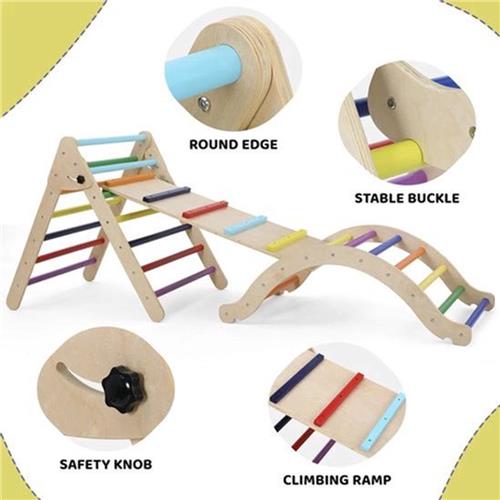 Speeltoestellen - Klimrek - Klimladder - met Glijbaan en Ramp  Vouwbare - Houten Speelset voor Kinderen, Veilig en Stevig, Binnen & Buiten