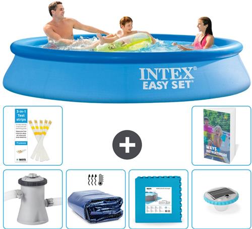 Intex Rond Opblaasbaar Easy Set Zwembad - 305 x 61 cm - Blauw - Inclusief Pomp - Solarzeil - Vloertegels - Verlichting - 7-delig
