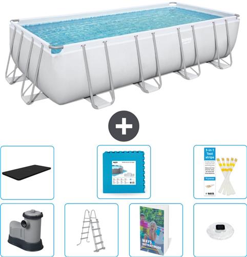 Bestway Rechthoekig Power Steel Zwembad - 549 x 274 x 122 - Grijs - Inclusief Pomp - Ladder - Afdekzeil - Vloertegels - Verlichting - 8-delig
