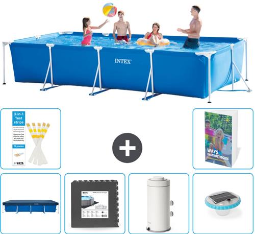 Intex Rechthoekig Frame Zwembad - 450 x 220 x 84 cm - Blauw - Inclusief Afdekzeil - Vloertegels - Zwembadfilterpomp - Verlichting - 7-delig