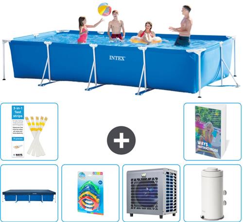 Intex Rechthoekig Frame Zwembad - 450 x 220 x 84 cm - Blauw - Inclusief Afdekzeil - Speelgoed - Warmtepomp - Zwembadfilterpomp - 7-delig