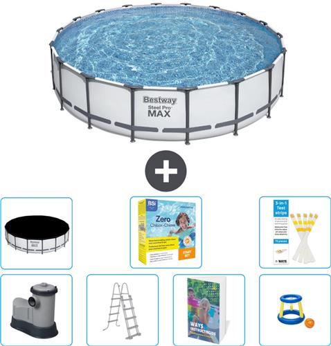 Bestway Rond Steel Pro MAX Zwembad - 549 x 122 cm - Grijs - Inclusief Pomp - Ladder - Afdekzeil - Onderhoudspakket - Speelgoed - 8-delig
