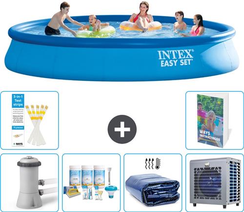 Intex Rond Opblaasbaar Easy Set Zwembad - 457 x 84 cm - Blauw - Inclusief Pomp - Onderhoudspakket - Solarzeil - Warmtepomp - 7-delig