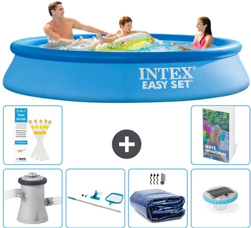 Intex Rond Opblaasbaar Easy Set Zwembad - 305 x 61 cm - Blauw - Inclusief Pomp - Schoonmaakset - Solarzeil - Verlichting - 7-delig