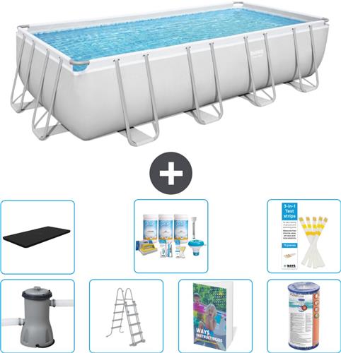 Bestway Rechthoekig Power Steel Zwembad - 488 x 244 x 122 - Grijs Inclusief Pomp - Ladder - Afdekzeil - Onderhoudspakket - Filter - 8-delig