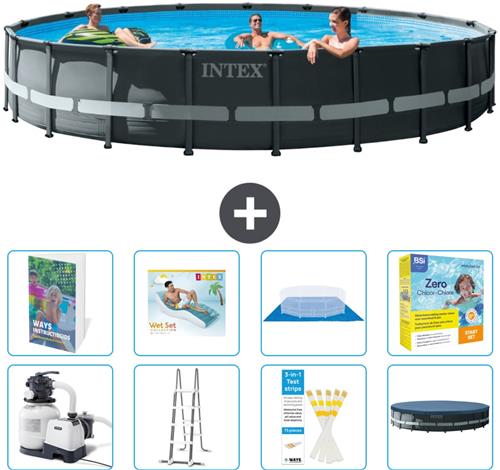 Intex Rond Ultra XTR Frame Zwembad - 610 x 122 cm - Inclusief Pomp - Ladder - Grondzeil - Afdekzeil - Loungebed - Onderhoudspakket - 9-delig
