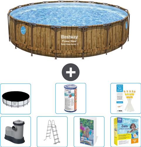 Bestway Rond Power Steel Swim Vista Zwembad - Houtprint - 549 x 122 - Inclusief Pomp - Ladder - Afdekzeil - Filter - Onderhoudspakket - 8-delig