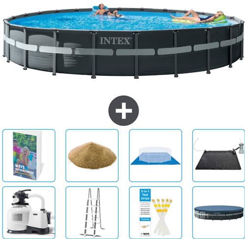 Intex Rond Ultra XTR Frame Zwembad - 732 x 132 cm - Inclusief Pomp - Ladder - Grondzeil - Afdekzeil - Filterzand - Solar Mat - 9-delig