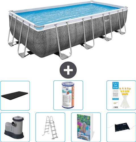Bestway Rechthoekig Power Steel Zwembad - Rattanprint - 549 x 274 x 122 - Inclusief Pomp - Ladder - Afdekzeil - Filter - Solar Mat - 8-delig