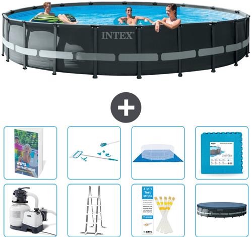 Intex Rond Ultra XTR Frame Zwembad - 610 x 122 cm - Inclusief Pomp - Ladder - Grondzeil - Afdekzeil - Schoonmaakset - Vloertegels - 9-delig