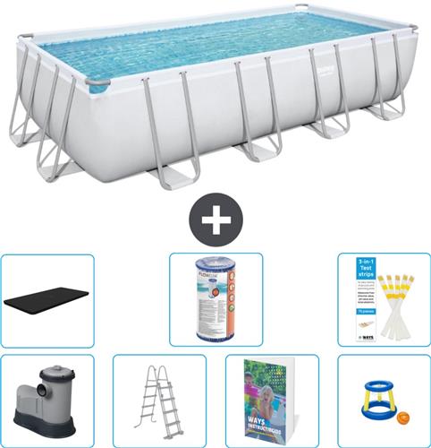 Bestway Rechthoekig Power Steel Zwembad - 549 x 274 x 122 - Grijs - Inclusief Pomp - Ladder - Afdekzeil - Filter - Speelgoed - 8-delig