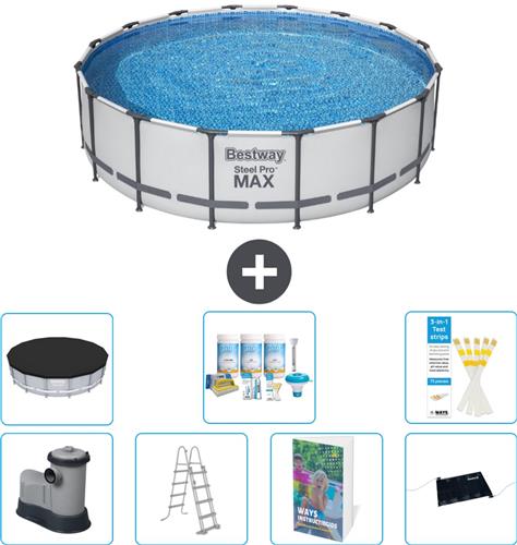 Bestway Rond Steel Pro MAX Zwembad - 488 x 122 cm - Grijs - Inclusief Pomp - Ladder - Afdekzeil - Onderhoudspakket - Solar Mat - 8-delig